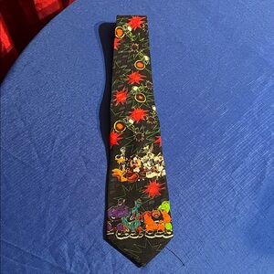 Vtg 90s Space Jam Mens Tie Cartoon Taz Bugs Bunny Sylvester Daffy Basketball